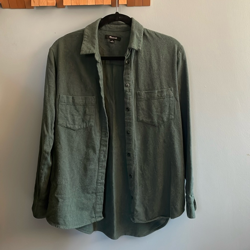 Madewell women’s flannel cotton shirt solid forest green
